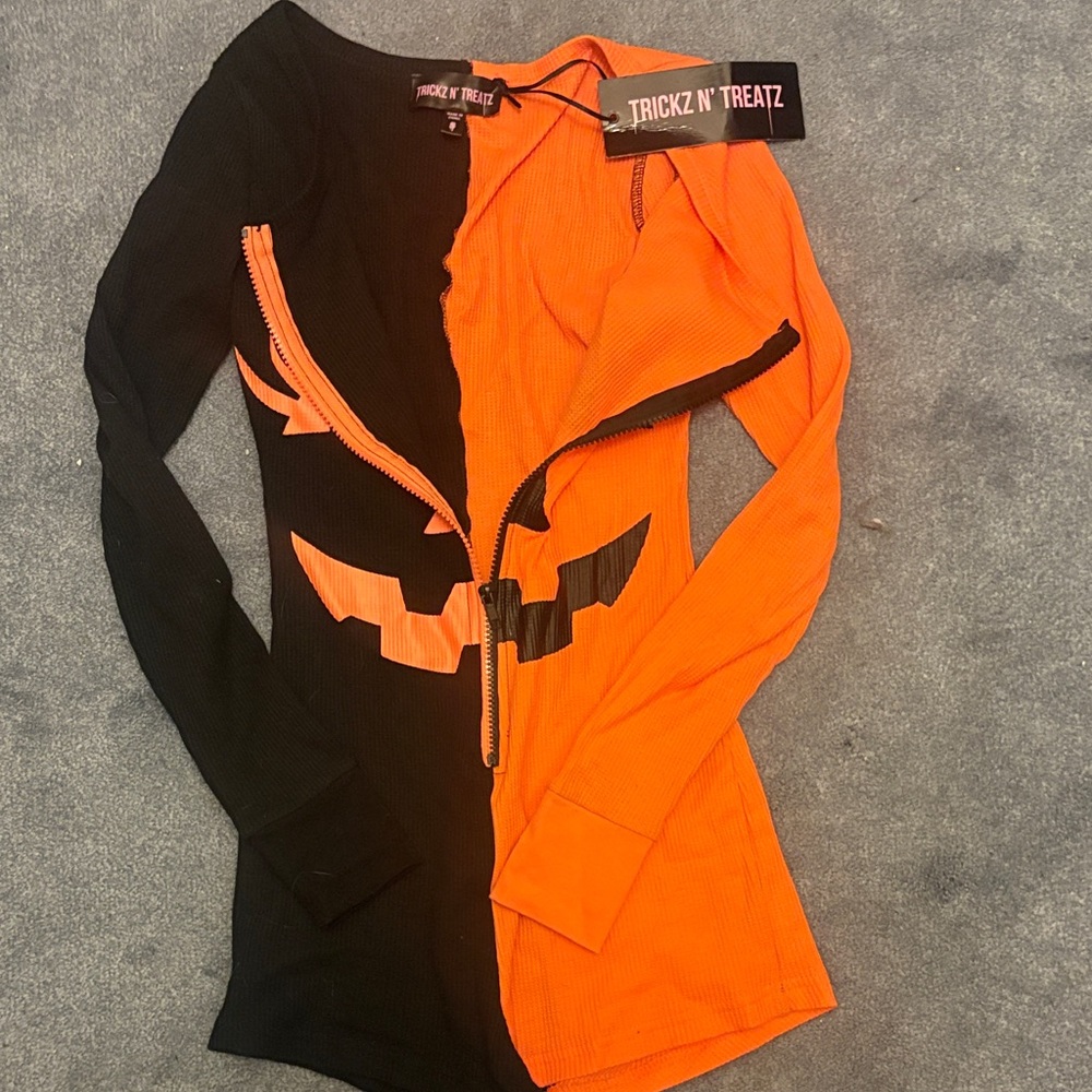 Dolls Kill Black and Orange Pumpkin Jumpsuit - Picture 3 of 5